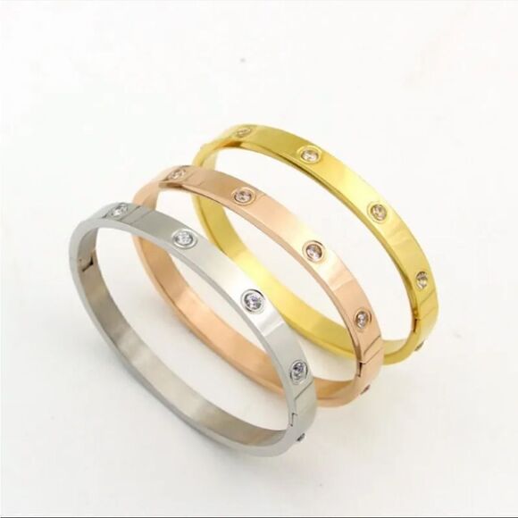 #35 New Love Friendship Bangle Bracelet CZ Stones Bangle - Picture 1 of 16